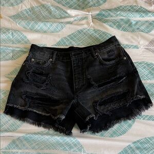 Edgy Black Distressed Denim Shorts